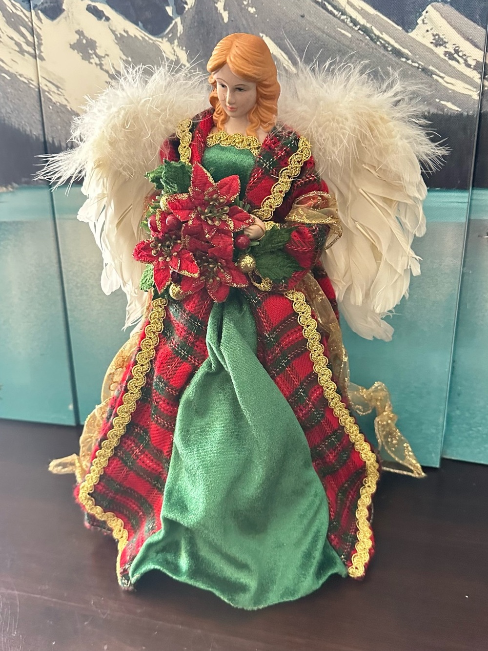 Holiday Angel Tree Topper in Green and Red